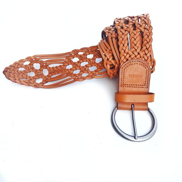 FOSSIL Wide Woven Leather Belt NWOT | Adjustable Boho Summer Festival Belt | L - Picture 1 of 13